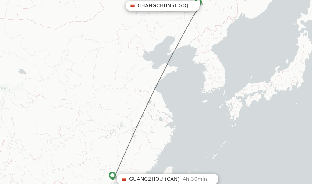 Flights from Changchun to Guangzhou route map