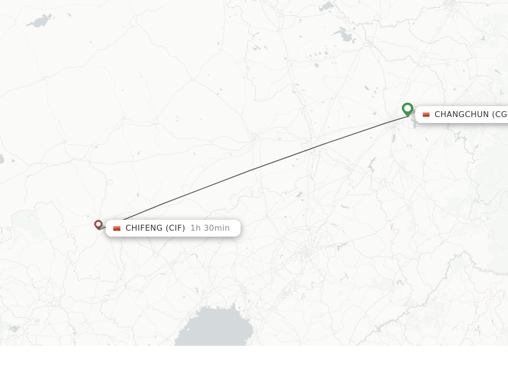 Flights from Changchun to Chifeng route map