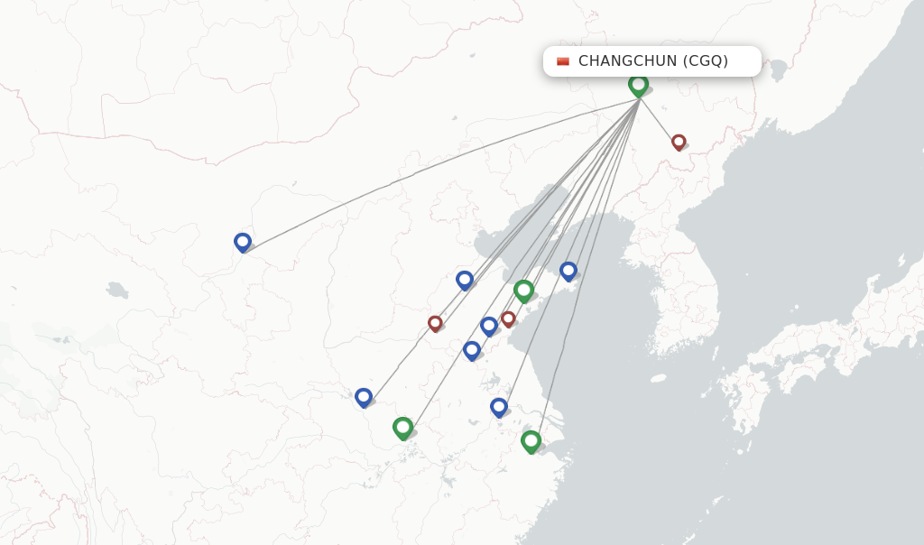 Route map with flights from Changchun with Loong Air