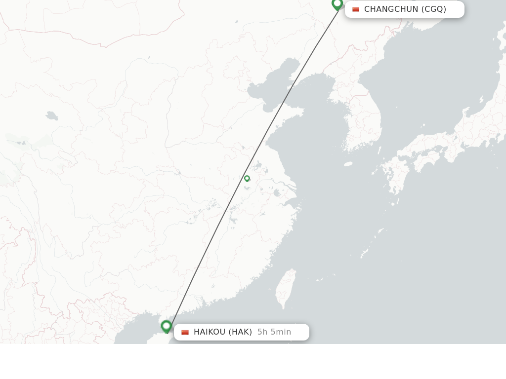 Flights from Changchun to Haikou route map