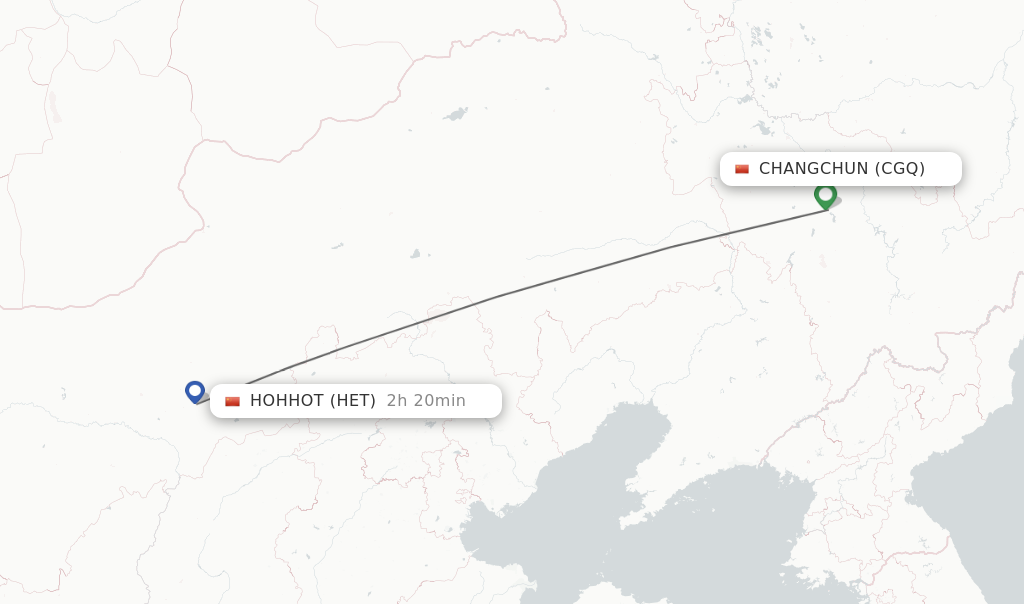 Flights from Changchun to Hohhot route map