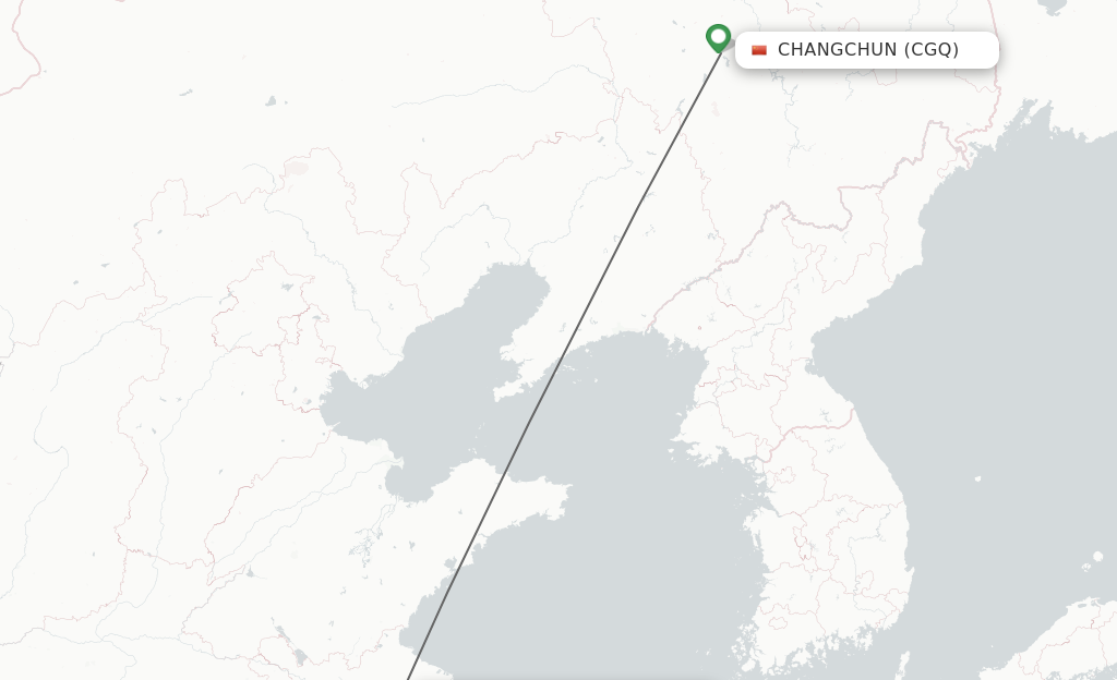 Flights from Changchun to Huai'an route map