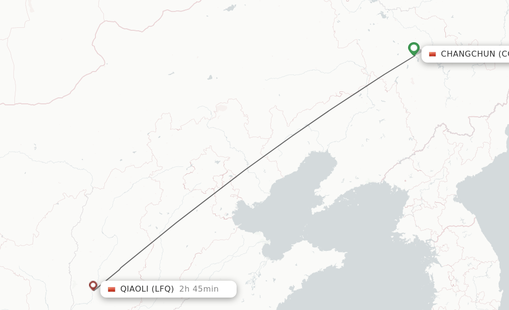 Flights from Changchun to Qiaoli route map