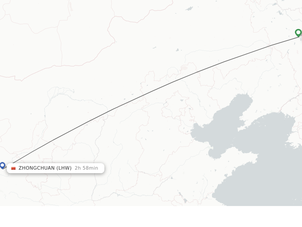 Flights from Changchun to Lanzhou route map