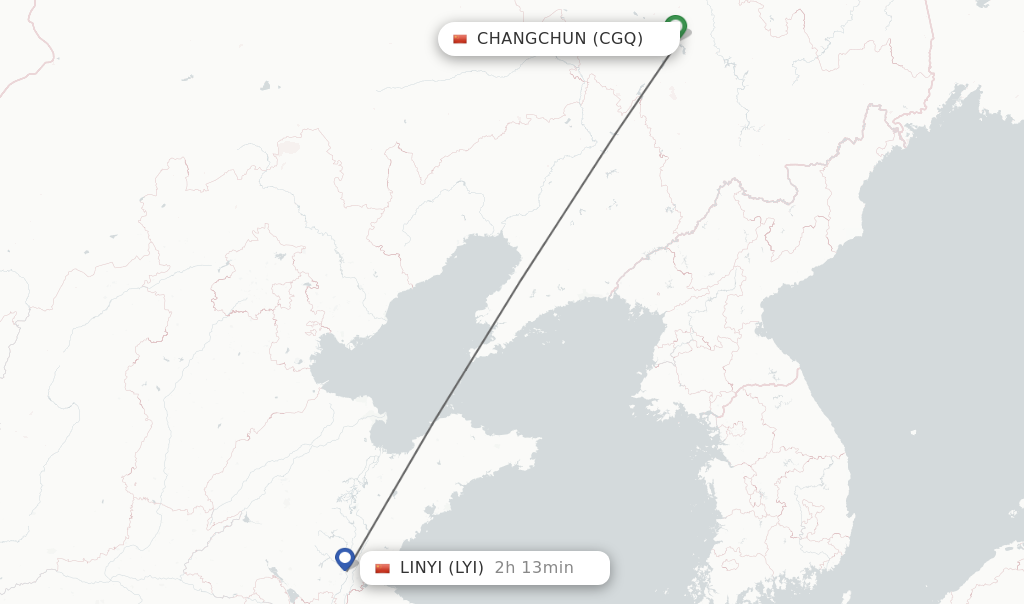 Flights from Changchun to Linyi route map