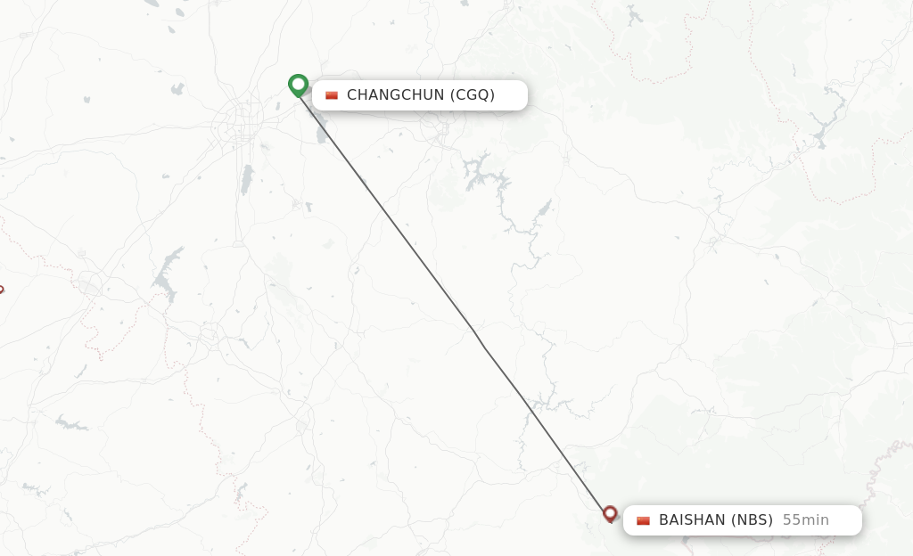 Flights from Changchun to Baishan route map