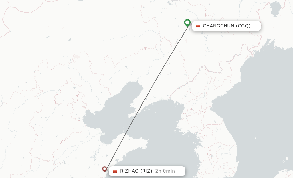 Flights from Changchun to Rizhao route map
