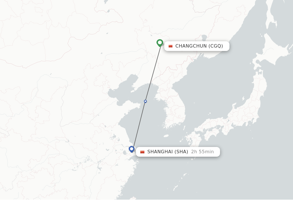 Flights from Changchun to Shanghai route map