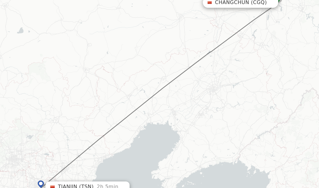 Flights from Changchun to Tianjin route map