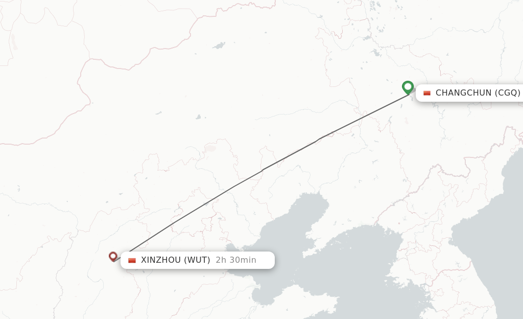 Flights from Changchun to Xinzhou route map