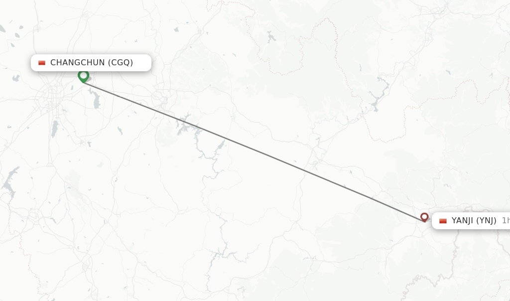 Flights from Changchun to Yanji route map