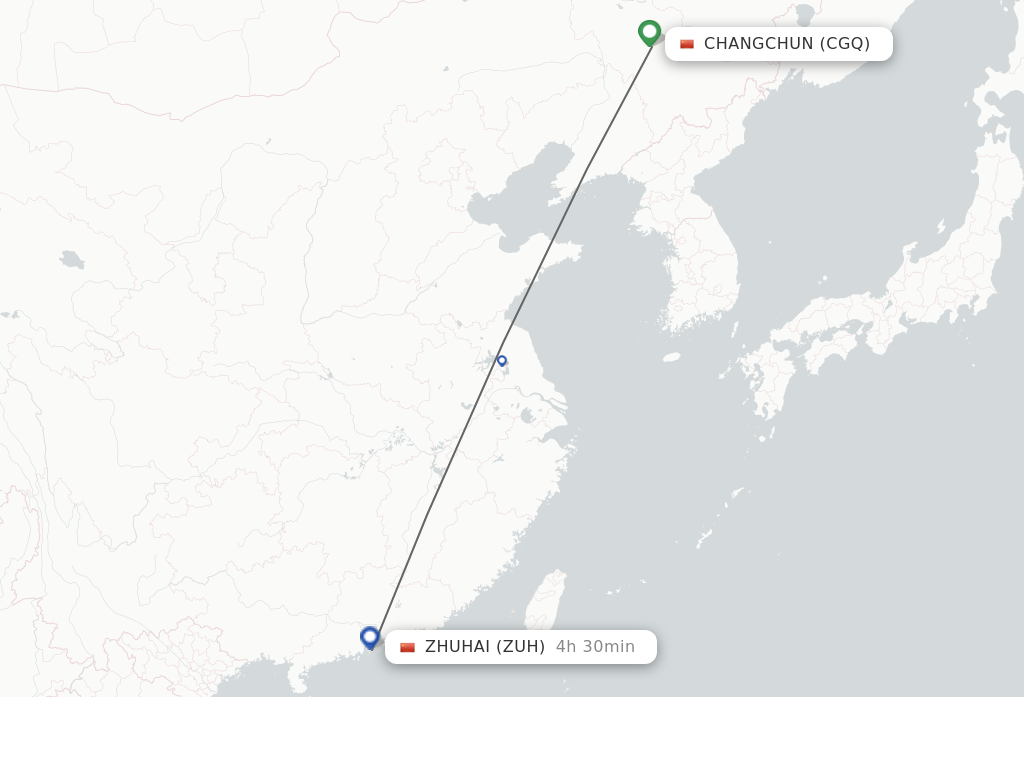 Flights from Changchun to Zhuhai route map