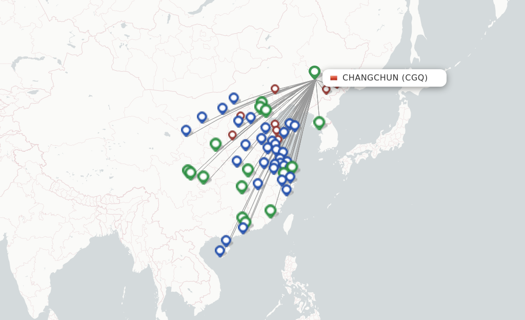 Flights from Changchun to Changzhou route map