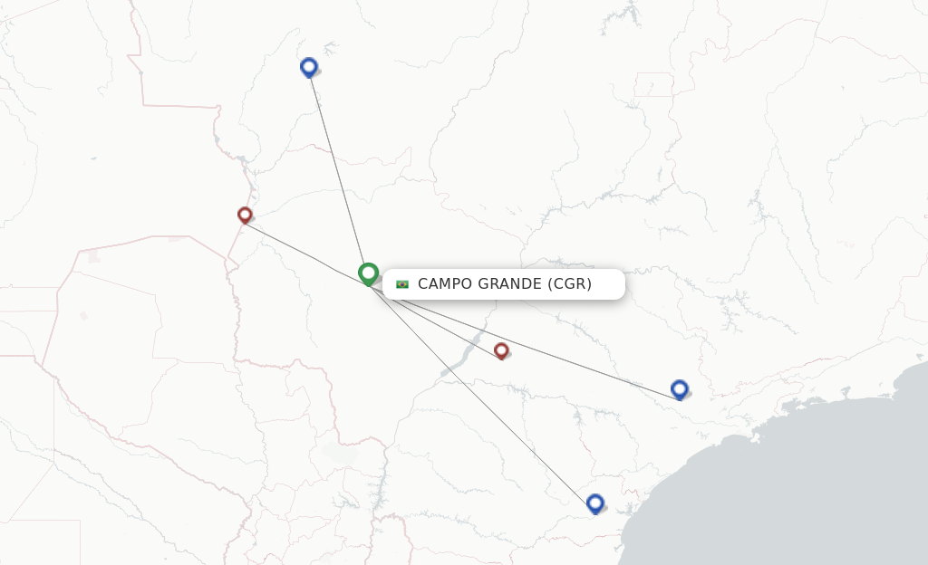 Route map with flights from Campo Grande with Azul