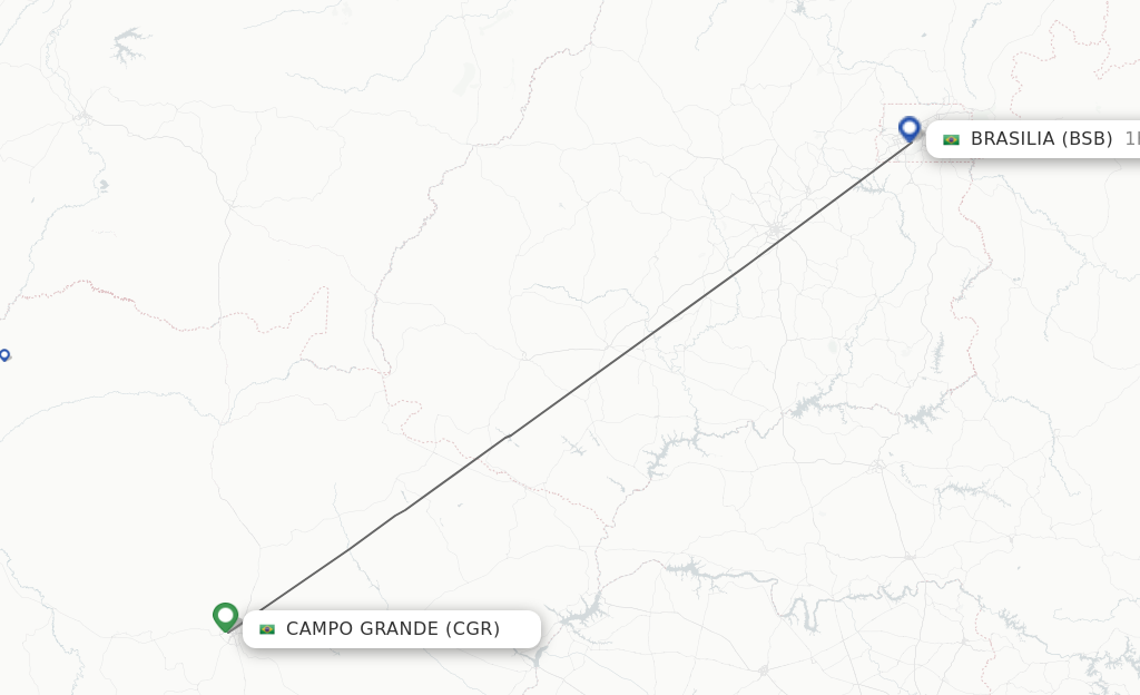Flights from Campo Grande to Brasilia route map