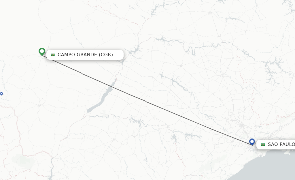 Flights from Campo Grande to Sao Paulo route map