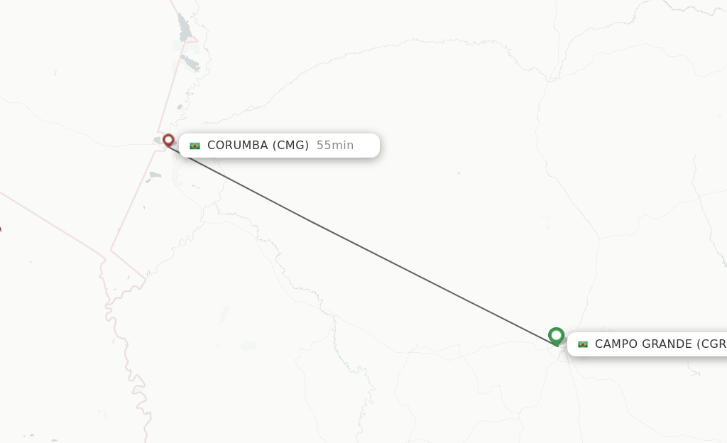 Flights from Campo Grande to Corumba route map
