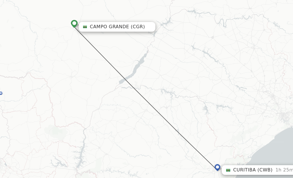 Flights from Campo Grande to Curitiba route map