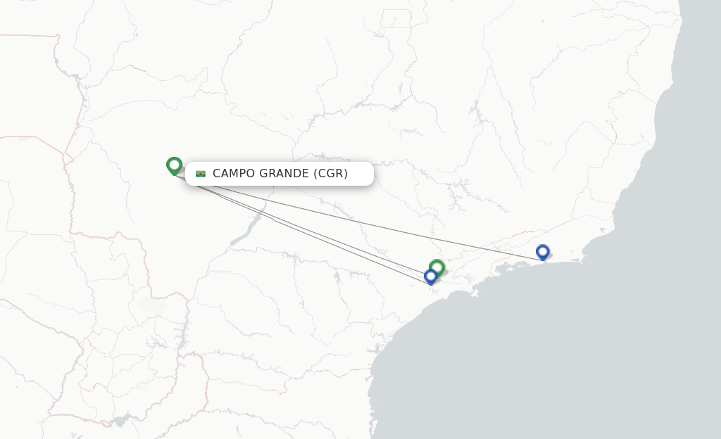 Route map with flights from Campo Grande with Gol