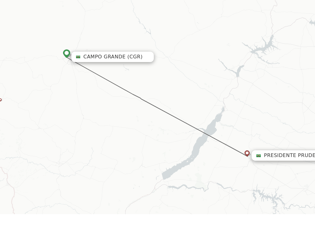 Flights from Campo Grande to Presidente Prudente route map