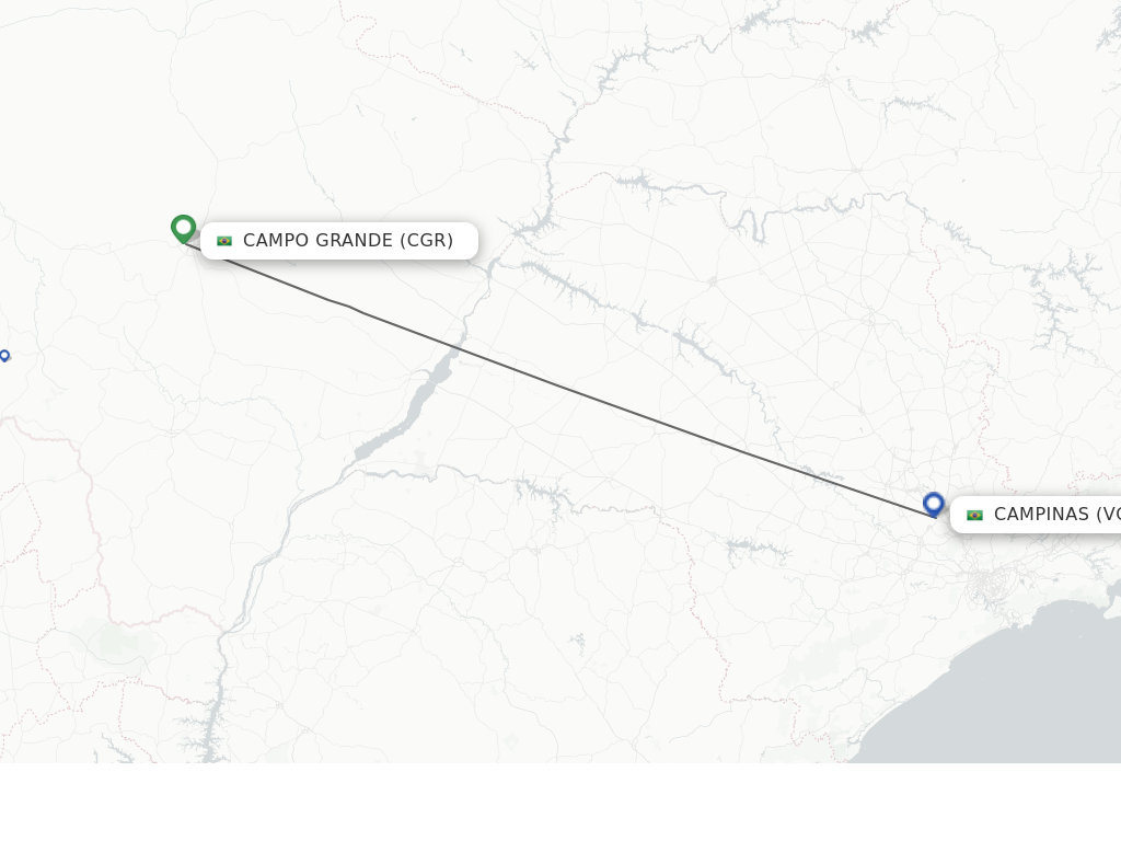 Flights from Campo Grande to Campinas route map