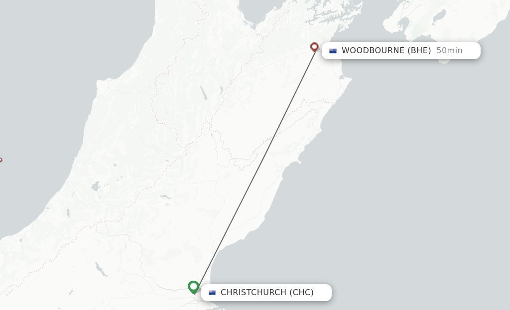 Flights from Christchurch to Blenheim route map