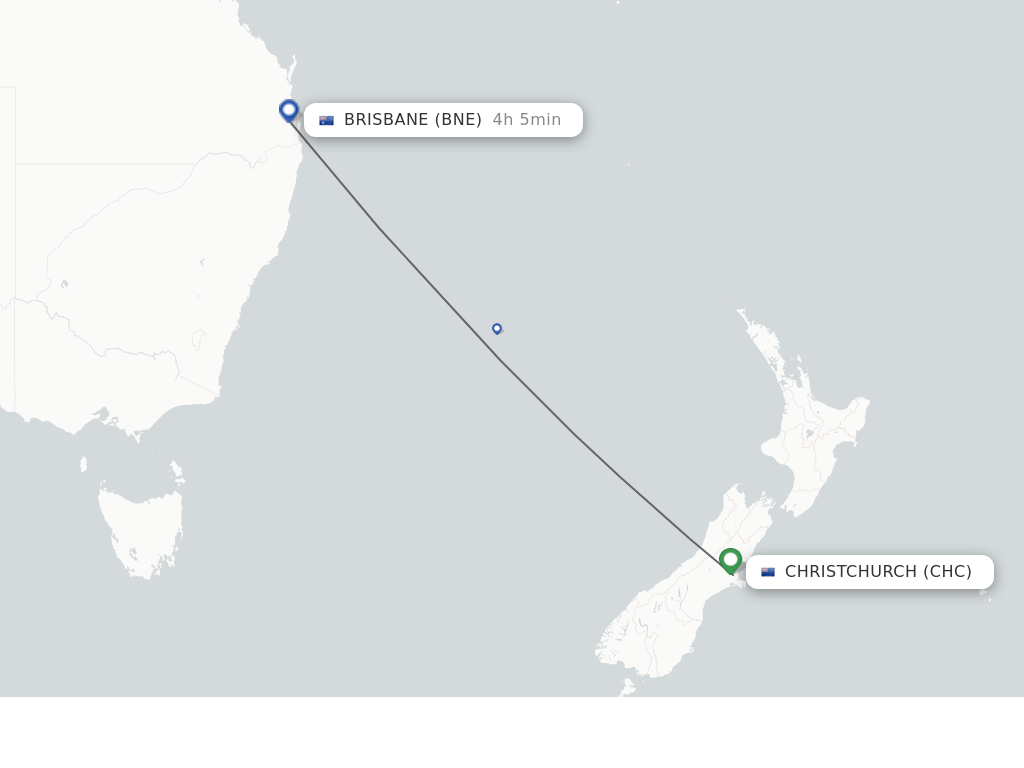 Flights from Christchurch to Brisbane route map