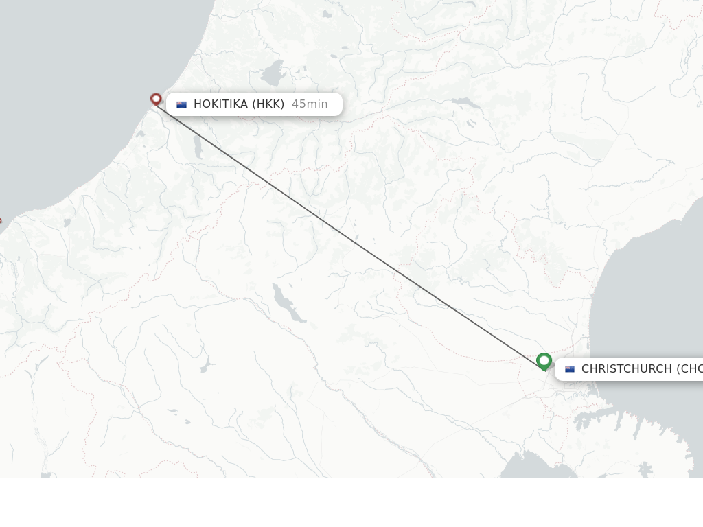 Flights from Christchurch to Hokitika route map