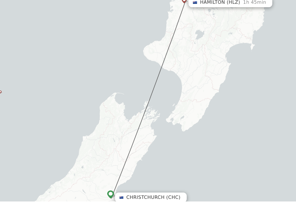 Flights from Christchurch to Hamilton route map