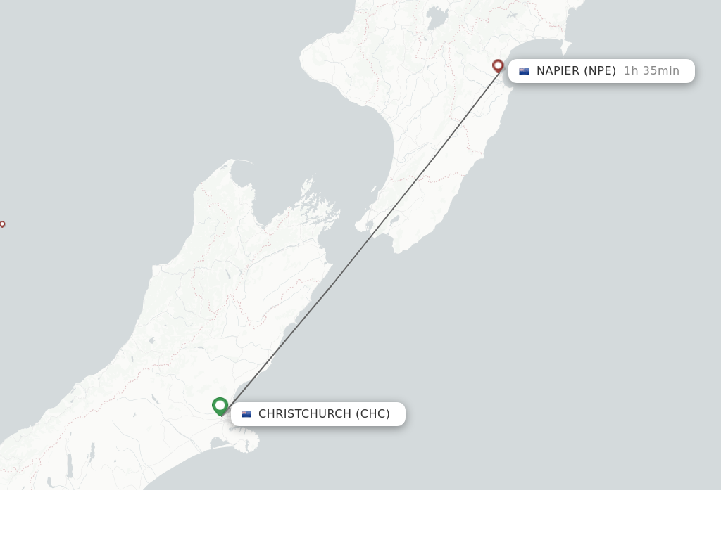 Flights from Christchurch to Napier route map