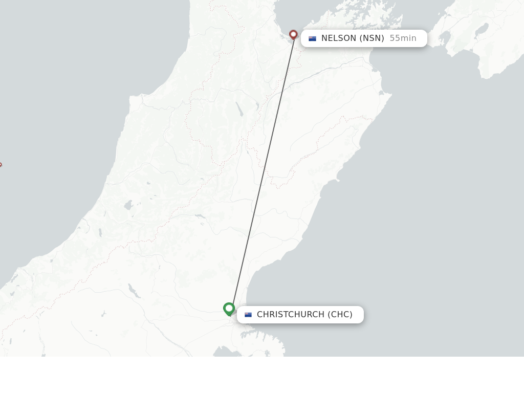 Flights from Christchurch to Nelson route map