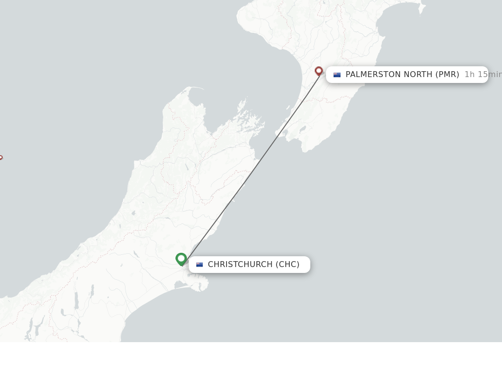 Flights from Christchurch to Palmerston North route map