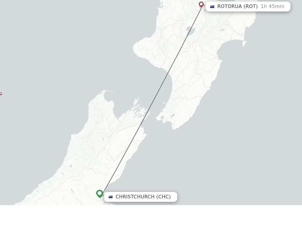 Flights from Christchurch to Rotorua route map