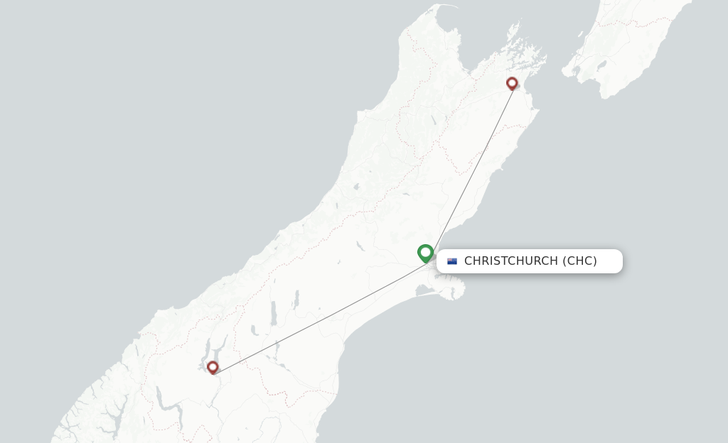 Route map with flights from Christchurch with Sounds Air