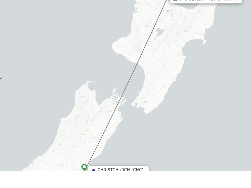 Flights from Christchurch to Tauranga route map
