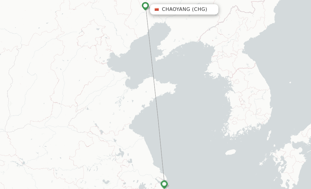 Route map with flights from Chaoyang with China Eastern