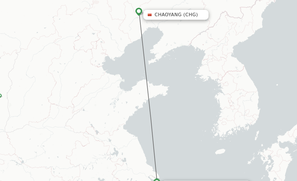 Flights from Chaoyang to Shanghai route map