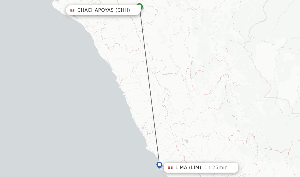 Flights from Chachapoyas to Lima route map