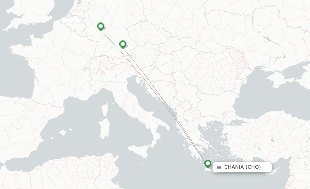 Route map with flights from Chania with Discover Airlines