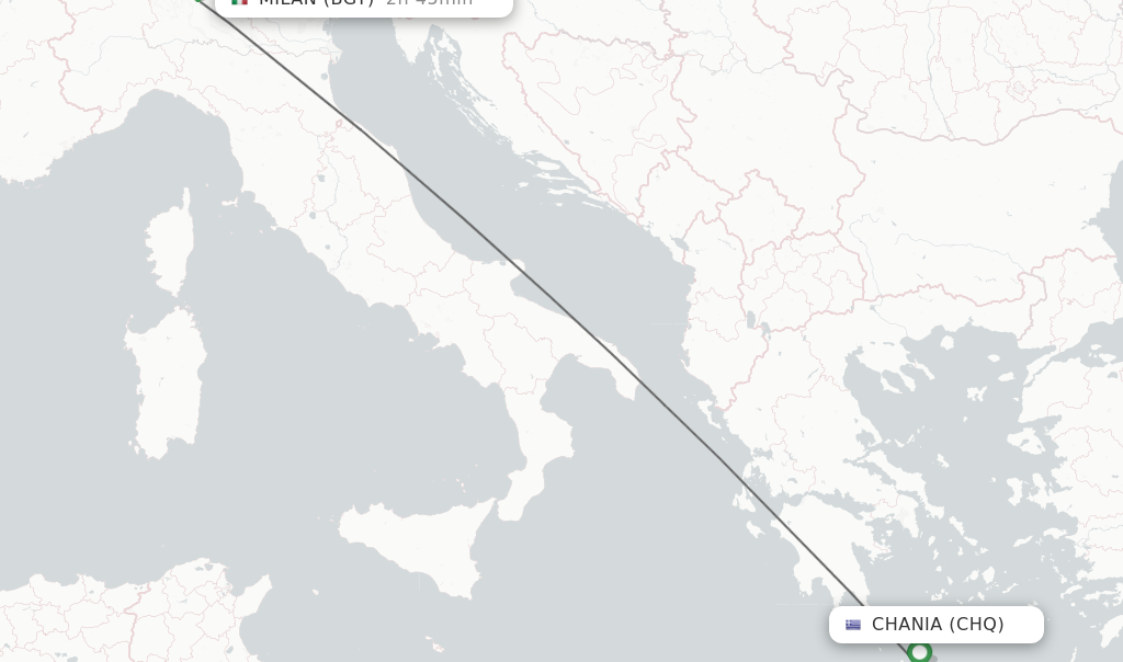 Flights from Chania to Milan route map