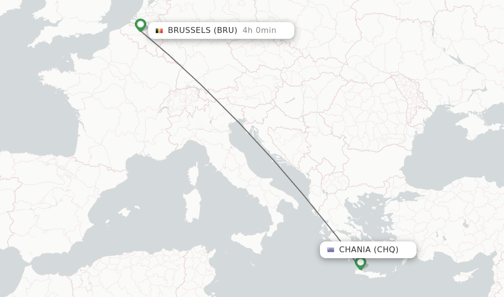 Flights from Chania to Brussels route map