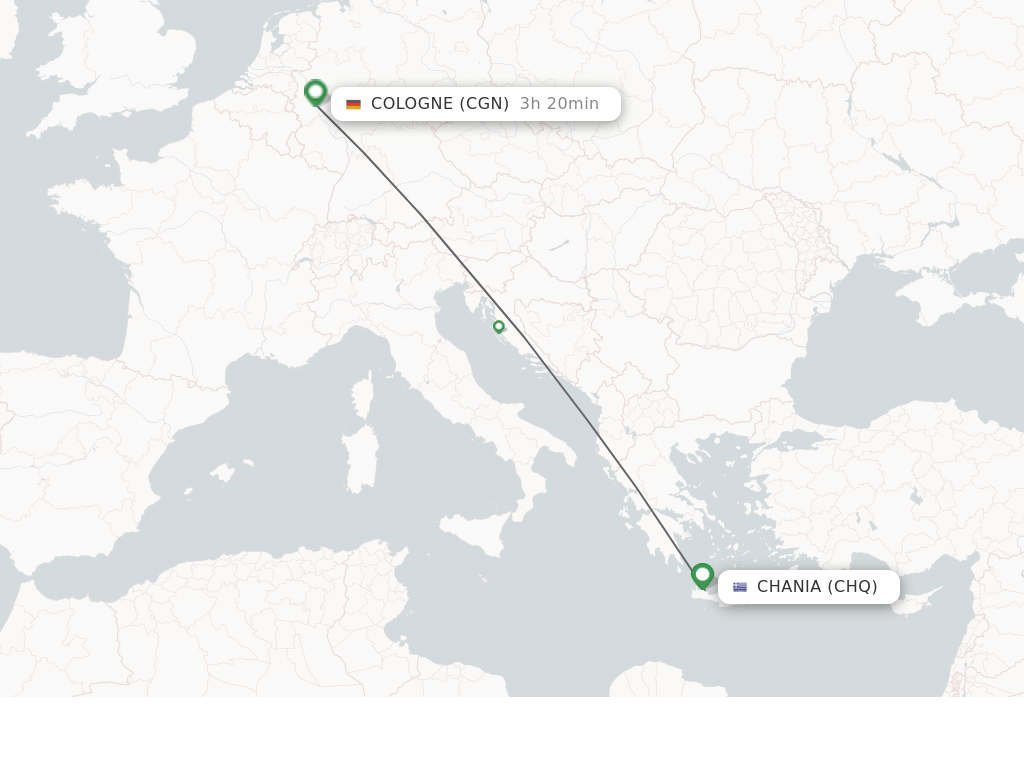 Flights from Chania to Cologne route map