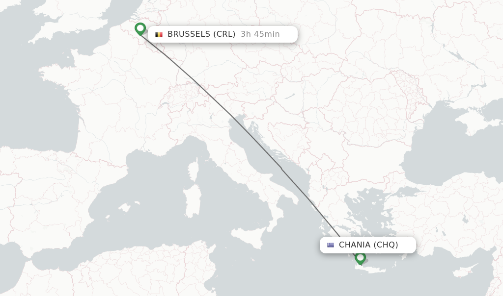Flights from Chania to Brussels route map