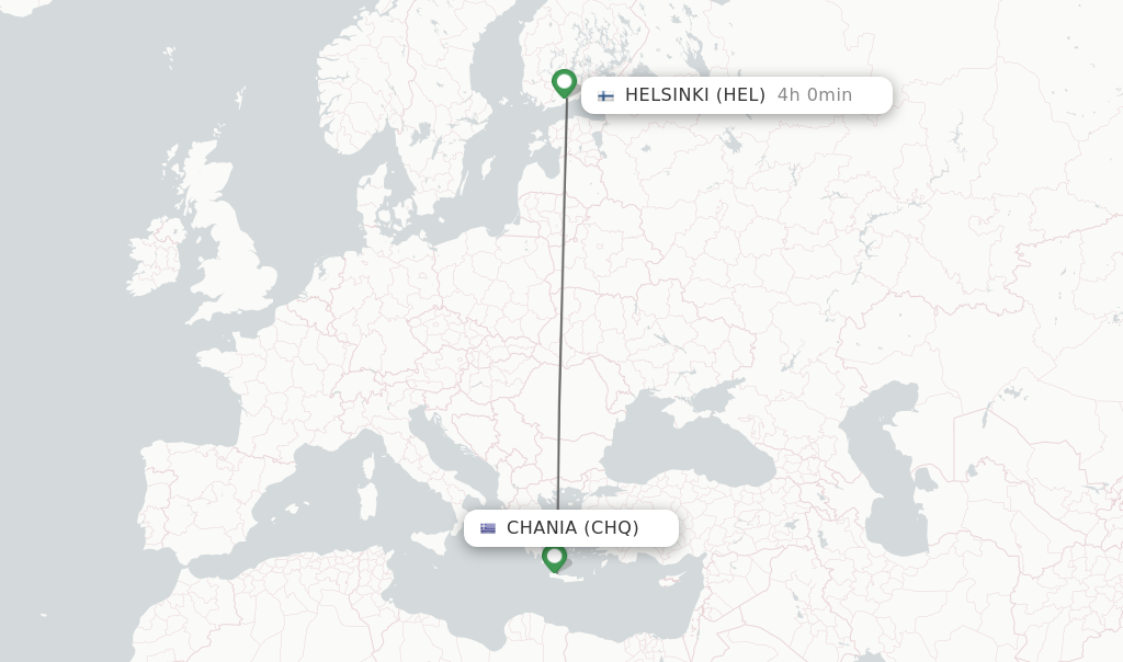 Flights from Chania to Helsinki route map
