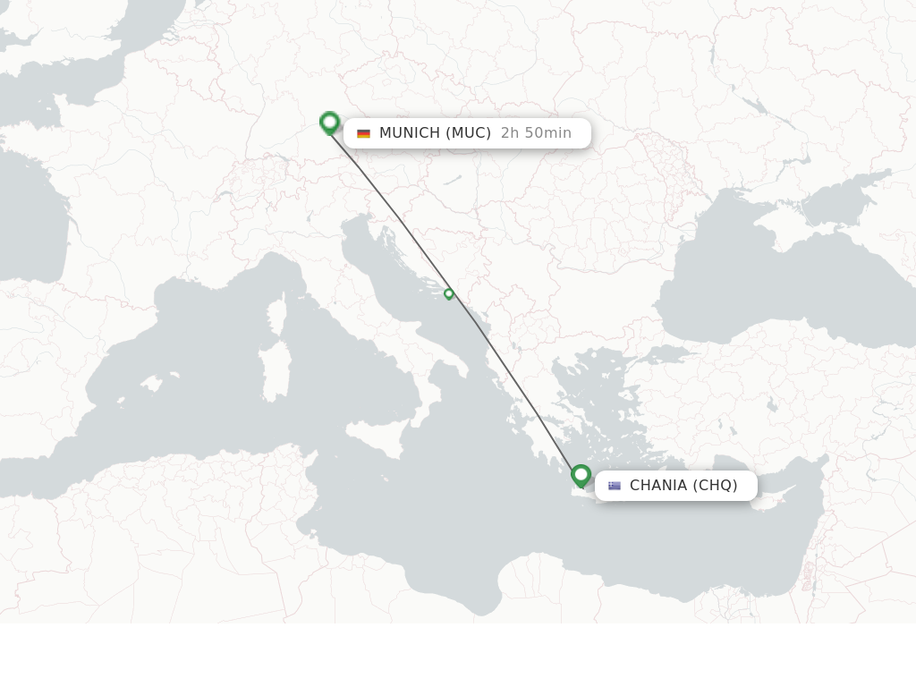 Flights from Chania to Munich route map
