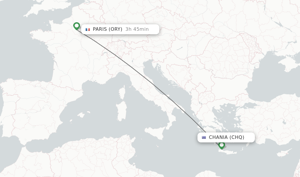 Flights from Chania to Paris route map