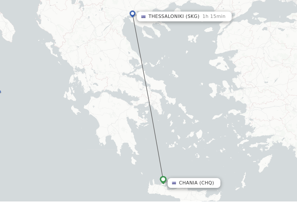 Flights from Thessaloniki to Chania route map