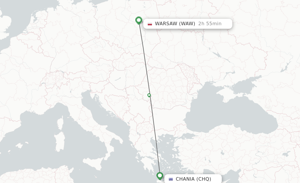Flights from Chania to Warsaw route map