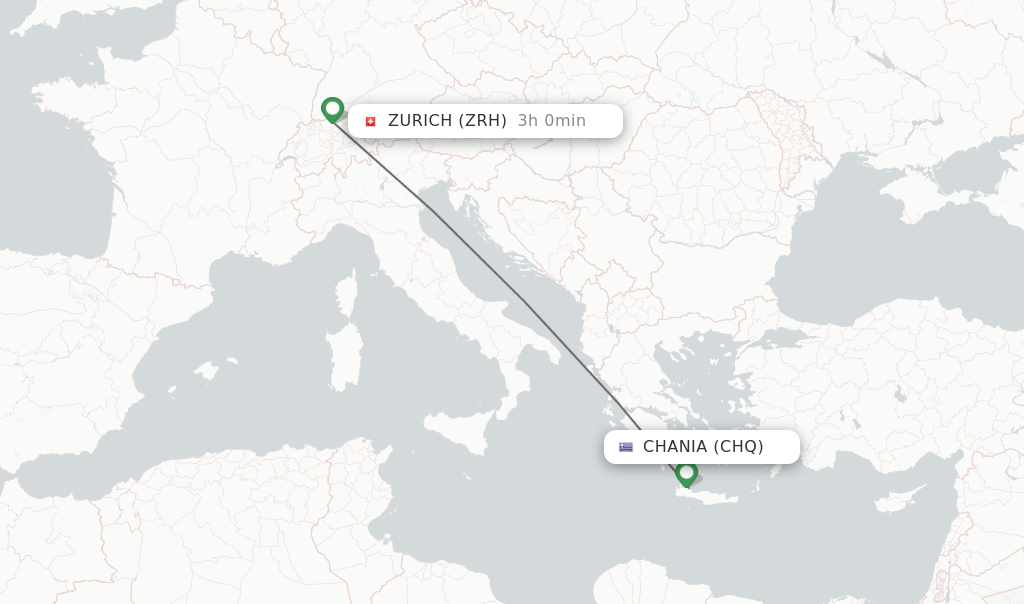 Flights from Chania to Zurich route map