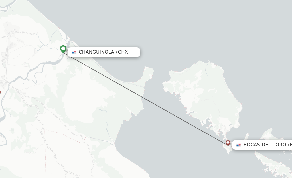 Flights from Changuinola to Bocas Del Toro route map